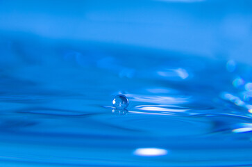 Blue Water Drop Splashes into Water