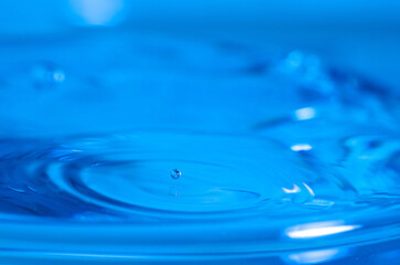 Blue Water Drop Splashes into Water and causes a Ripple