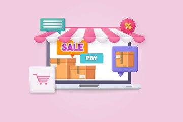 3d Vector elements, shopping on internet concept.