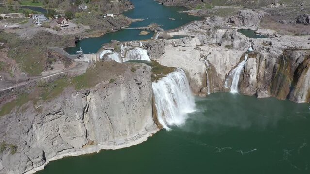 Drone shot of Shoshone Falls in Twin City, Idaho, USA
