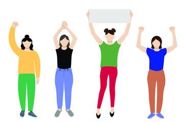 Fototapeta premium Set of full length girls with arms raised above their heads, flat vector on white background, faceless illustration