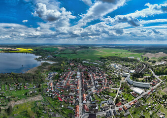 Aerial panoramic view of town Wesenberg (Germany)