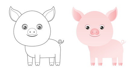 Piglet coloring page. Cute farm animals coloring book for kids. Cartoon vector  outline baby animals.