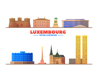 Luxembourg city landmarks in white background. Vector Illustration. Business travel and tourism concept with old buildings - obrazy, fototapety, plakaty