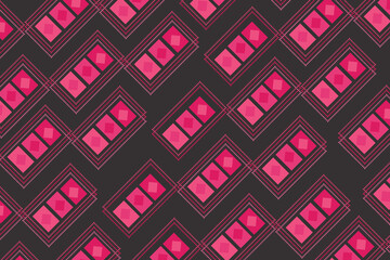 The design with patch lines interspersed with pink geometric shapes is a pattern for use in embroidery, industrial textiles, pillows, curtains.