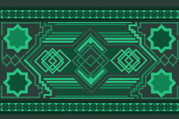 The fabric pattern uses geometric shapes. Beautiful, green background, use to destroy the curtain, textile fabric pattern, sack cloth, repeating patterns in a variety of colors and weights.