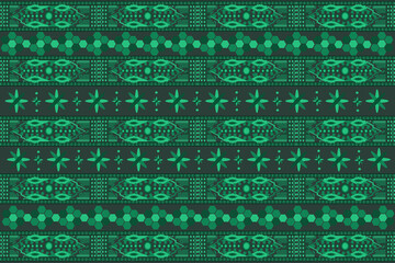 The fabric pattern uses geometric shapes. Beautiful green background, yes break the curtain, textile fabric pattern.