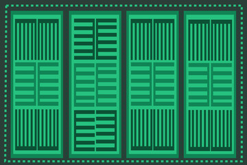 The fabric  uses geometric shapes. Beautiful green background, used to destroy the curtain, textile pattern, repeating pattern, various colors, weight, simple pattern pattern.