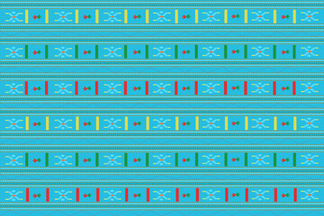 Digitally designed fabric pattern in bright colors for use in textiles. Embroidery pattern comes from horizontal geometric shapes.
