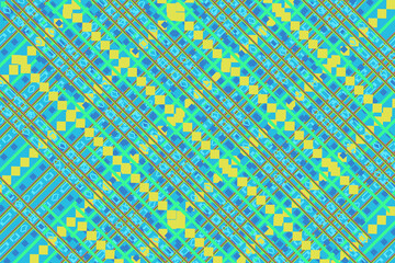 The fabric pattern is digitally designed with bright tones and geometric patterns. Used in textiles or embroidery