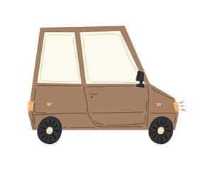 Passenger car, cute cartoon illustration for kids. Vector flat design of city transport, side view. Design for education, website, clothes, stickers, stationery, posters, postcards and nursery.