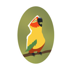 cartoon isolated animal - parrot sitting looking and resting - illustration for children, bird on a branch