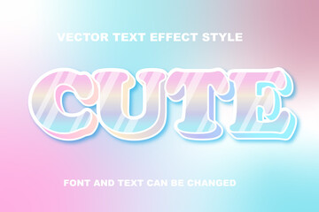 cute kawaii pastel holographic color 3d editable text effect font style template banner poster