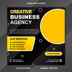 digital business agency black yellow gradient square social media marketing post template