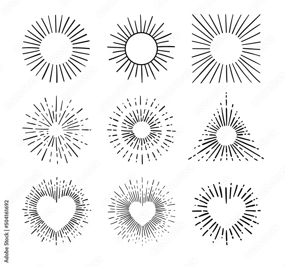 Wall mural sunburst, explosion effects, vintage doodle isolated on white background