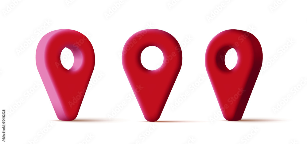 Poster red navigation geo gps tag icon 3d in different perspective. vector illustration isolated