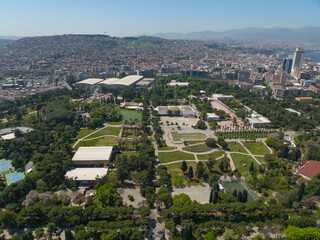 Fototapeta na wymiar Izmir City Centre Drone Photo, Aegean Region/Konak Square Izmir, Turkey