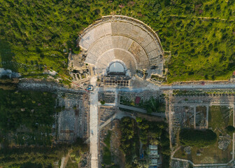 Naklejka premium Ephesus Ancient City Drone Photo, Aegean Region Selcuk, Izmir Turkey