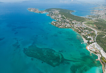 Fototapeta na wymiar Ilica Beach Summer Season Drone Photo, Cesme Izmir Turkey