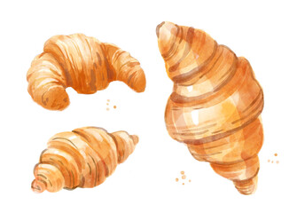 Watercolor set of croissant. Hand-drawn illustration isolated on the white background.