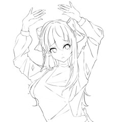 Cute fashionable anime girl. Digital illustration. Coloring page.