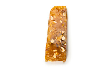 Turkish traditional delight with nuts isolated on white background.