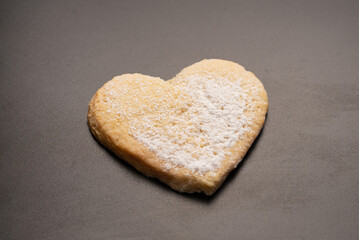 Shortbread in the shape of a heart isolated on white background.