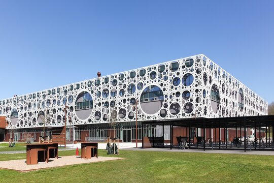 Odense, Denmark - April 9, 2017: Odense University Building. University Of Southern Denmark Is A University And Campus In Odense, Denmark Built By CF Moller Architects