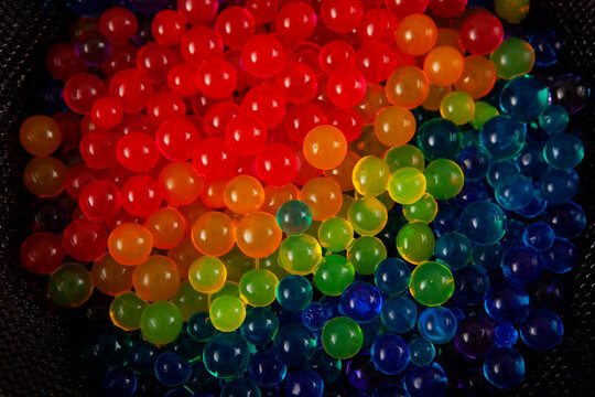 Orbeez. Hydrogel balls or many colorful beads, close-up