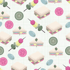 Snacks Sandwich and Salad Vector Seamless Pattern