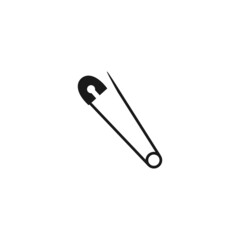 Safety pin icon in flat style. Vector drawing isolated on white background