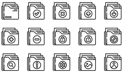 Set of Vector Icons Related to Folders. Contains such Icons as folder, file, document, storage, data, archive and more.