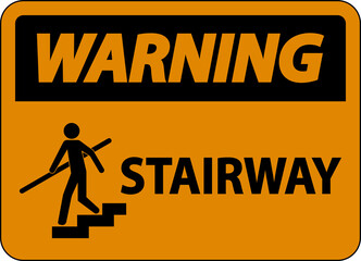 Warning Stairway Sign On White Background