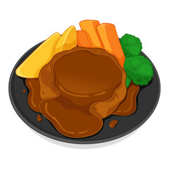 Japanese hamburg steak (Hamburger steak) illustration vector.