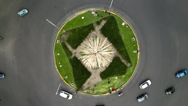 drone shot of monument dry palm at paseo de la Reforma in mexico city