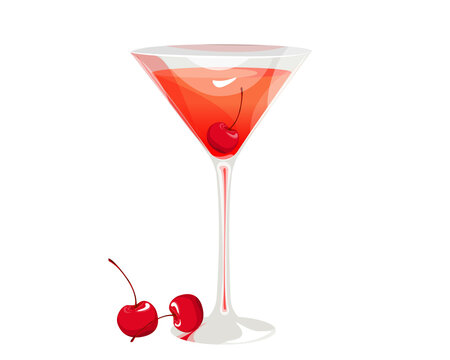 Manhattan cocktail, an alcoholic drink with cherries. Vector illustration .The concept of drinks.