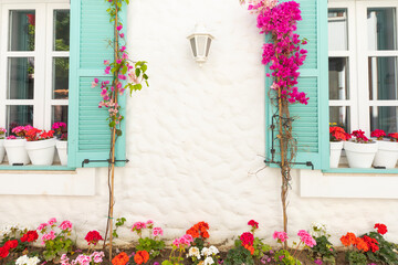 Fototapeta na wymiar Colorful Sigacik Streets in the Summer Season, Cittaslow City Seferihisar, Izmir Turkey