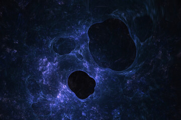 Blue dark holes 3d illustration in the technology and futuristic style. Modern science graphic background visualization
