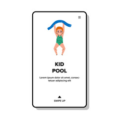 Boy Child Playing In Kid Swimming Pool Vector. Little Preschooler Resting And Swim In Pool, Athletic Training. Character Funny Sport Activity And Aqua Exercising Web Flat Cartoon Illustration