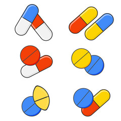 Set of bright different paired forms of tablets. Vector illustration