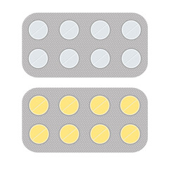 Blister packs of capsules of round tablets. Aspirin antibiotics or pain medications