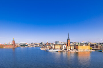 Stockholm city, Sweden. Beautiful panoramic view on a sunny day - obrazy, fototapety, plakaty