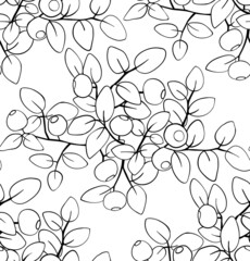Blueberry black white seamless pattern. Hand made vector illustration