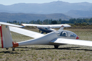 ultralight glider at the bariloche aerodrome about to be towed