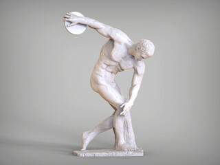 Myron Discobolus sculpture. The discobolus thrower statue in the side view. A part of the ancient...