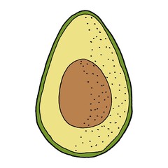 Hand-drawn half of an avocado. Illustration doodle eps 10 vector.