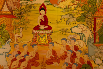 Mural mythology buddhist religion on wall