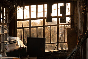 Fototapeta na wymiar Window of an old house. Inside view.