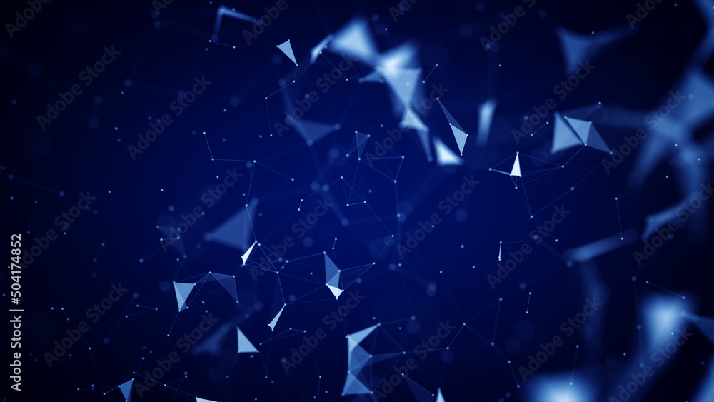 Poster Technology digital data network with dots and lines, Globe social network and blockchain abstract background 3d rendering