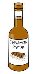 Doodle cartoon style cinnamon syrup in a bottle. Sweet sugar breakfast pancake topping or cocktail ingredient. For card, stickers, posters, bar menu or cook book recipe